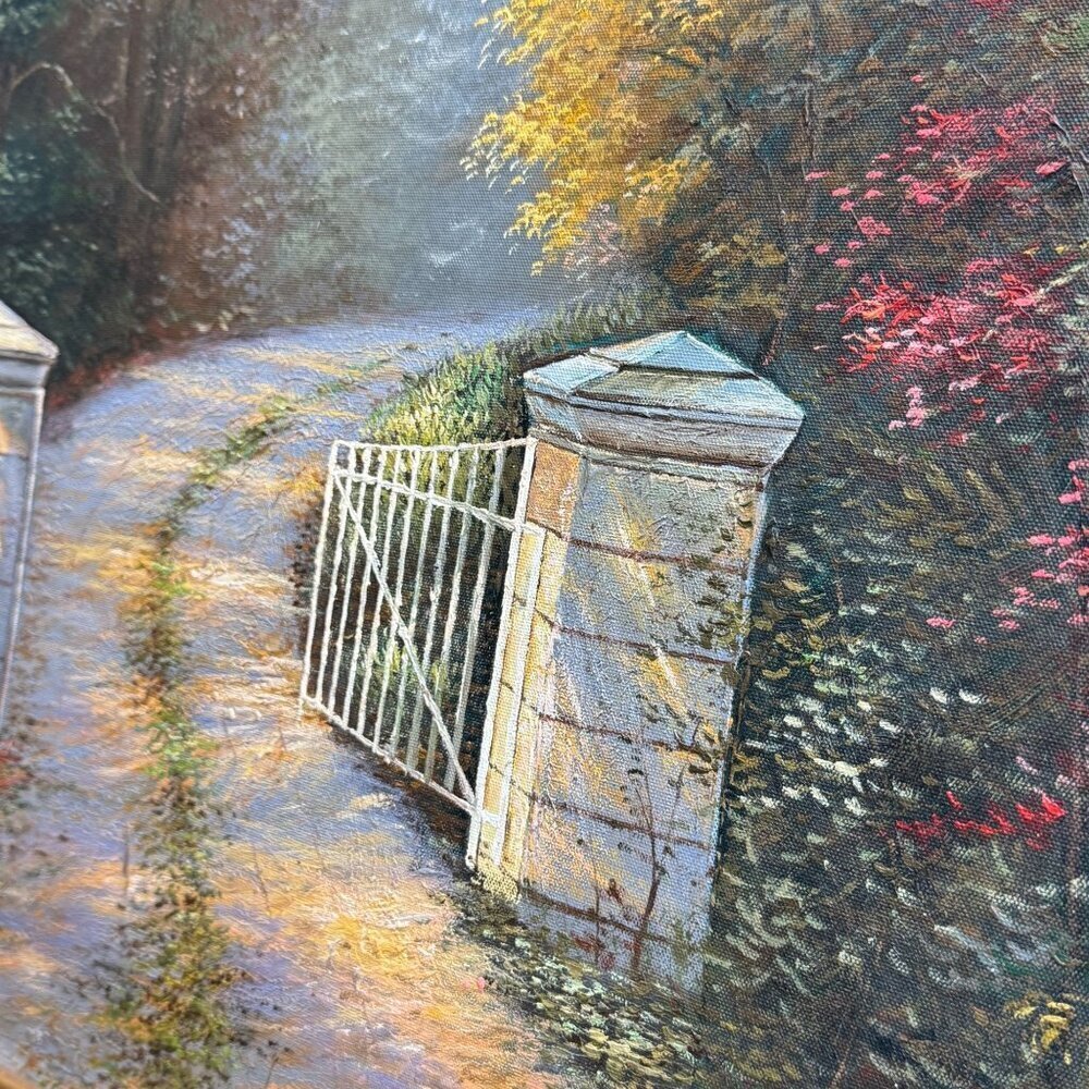 Acrylic Painting Inspired by Thomas Kinkade's The Autumn Gate Canvas 28" x 24" - Picture 12 of 16